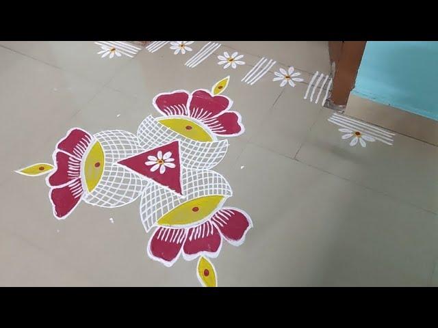 Aadi Spl Flower rangoli design/5*3Varalaxmi pooja poo Koodai kolam/Sravanasukravaram muggulu#dailyko