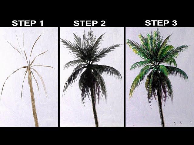 How to Paint Palm Tree Easy | Basic Step by Step Acrylic Painting Tutorial