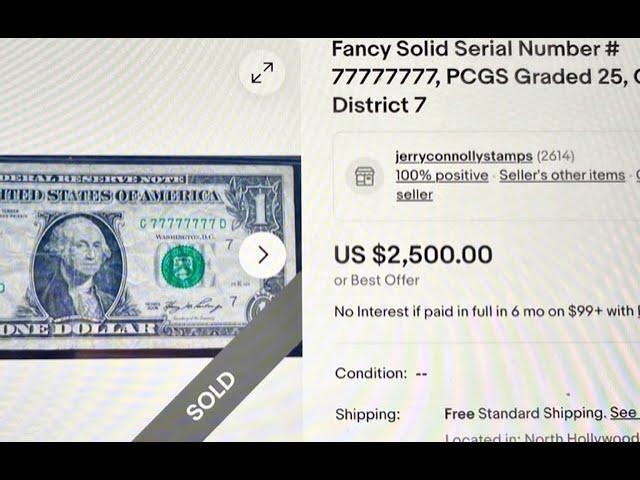  Top Fancy Serial Number eBay Sales $1 One Dollar Bills - 90 Days! Duplicate Star Note Pair