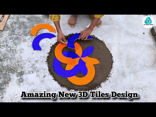 Amazing Technique 3D Tiles Flower Design With Orang Blue And White Color Tiles Design