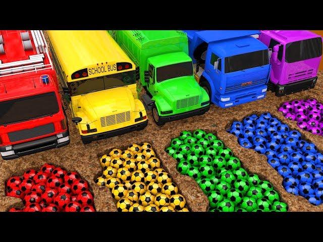 Learn Colors with Street Vehicle VS PACMAN Surprise SoccerBall in Magic Slide Sand for Kids