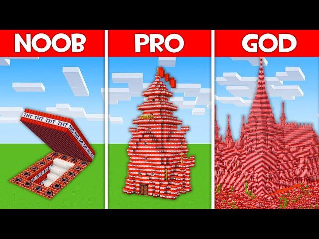 Minecraft Battle: TNT HOUSE BUILD CHALLENGE - NOOB vs PRO vs HACKER vs GOD in Minecraft!