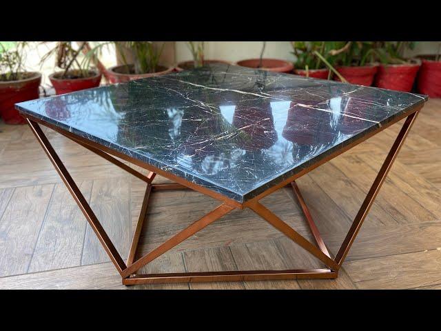 Indiskie Square Stainless Steel Coffee Table Italian Marble Gold Rose Gold Furniture Living Room