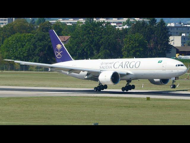 4K | Saudia Cargo Boeing 777F landing at Geneva/GVA/LSGG