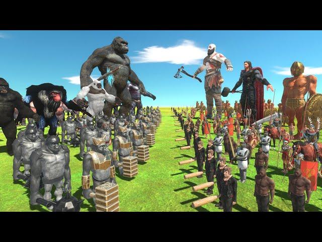 Who Is The Strongest Axe Wielder - Giant Kratos VS King Kong - Animal Revolt Battle Simulator