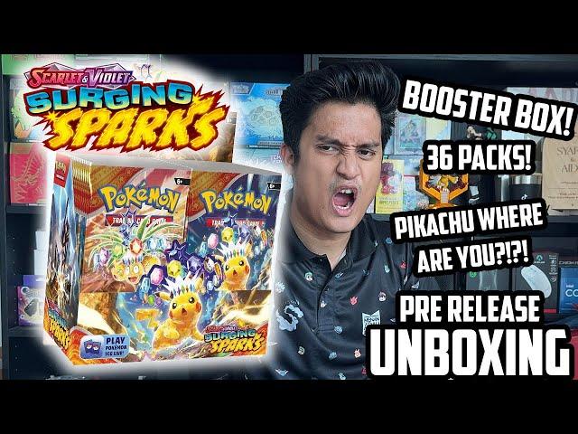 POKEMON SURGING SPARKS BOOSTER BOX UNBOXING! HUNTING FOR PIKACHU!