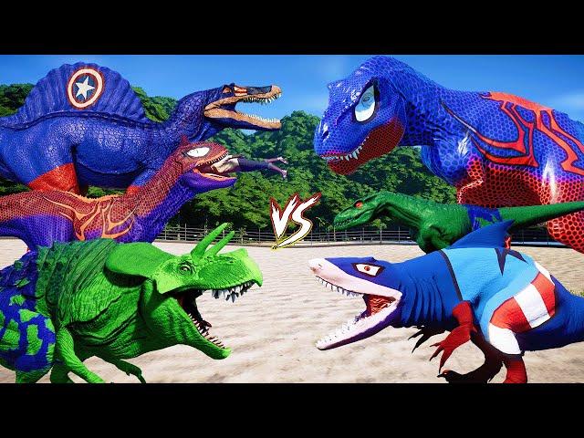 CAPTAIN AMERICA KING SHARK vs HULK, SPIDER-MAN, Joker and Venom Superhero Dinosaur Team Epic Battle