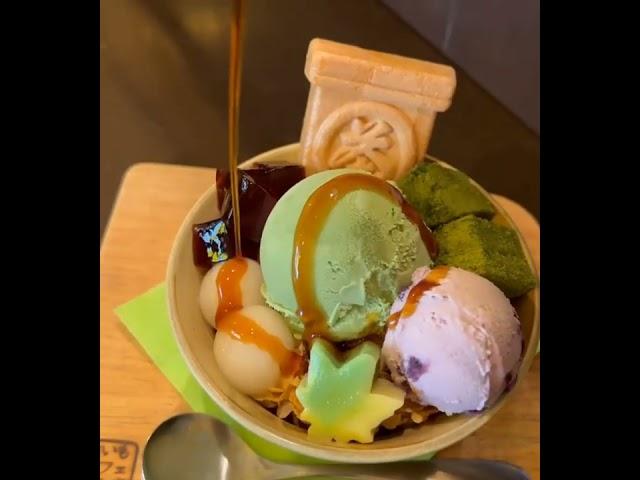 Oimo Kamakura Matcha Parfait at "Oimo Cafe canaria" in Kamakura [Details from the menu column. ⇒⇒