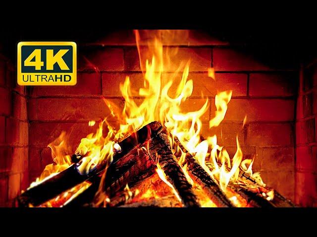  Cozy Fireplace 4K (12 HOURS). Fireplace with Crackling Fire Sounds. Fireplace Burning 4K