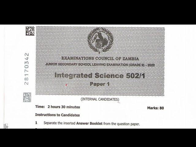 Integrated Science paper 1 2020 for Internals || ecz past papers grade 9