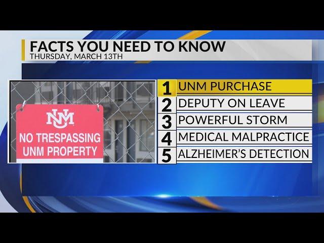 KRQE Newsfeed: UNM purchase, Deputy on leave, Powerful storm, Medical malpractice, Alzheimer's detec