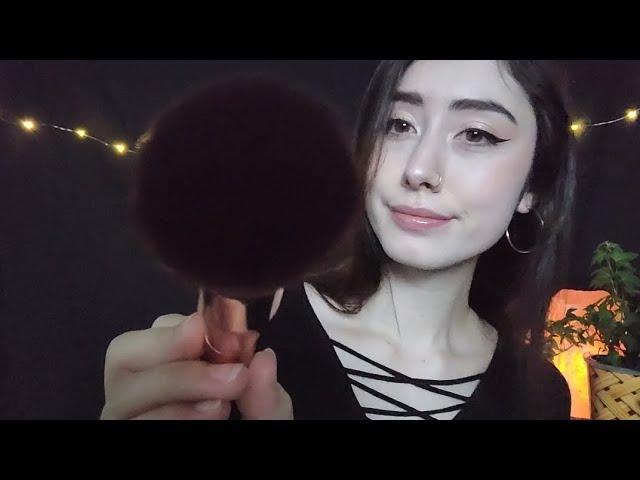 ASMR | Face Brushing with Fluffy Brush (Whispers)