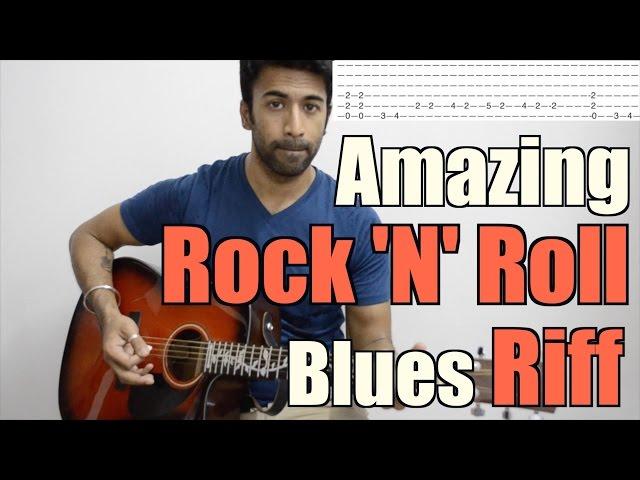 Amazing Rock 'N' Roll Blues Riff - Acoustic Guitar Lesson (With Backing track)