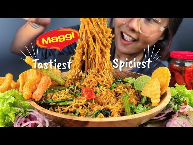 COOKING & EATING SPICY BHOOTJOLOKIA BAMBOOSHOOT MUSTARD LEAF INDIAN MAGGI CHALLENGE | SPICY MAGGI