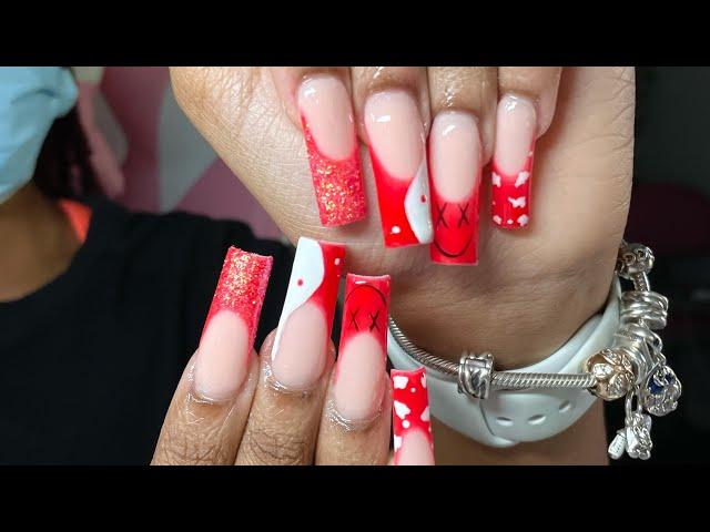 Watch Me Work| Red French Tip Nails| French Tips With Designs| Nieceys Nails️️