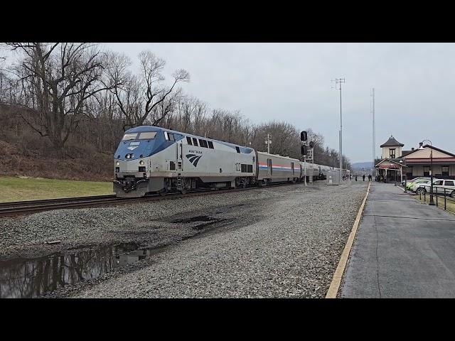 Amtrak #122 leads the eastbound Pennsylvanian at Lewistown, PA (02/27/2024)