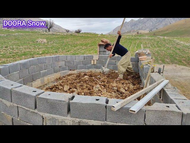 Confronting adversity:single father and two babies building a mountain shelter