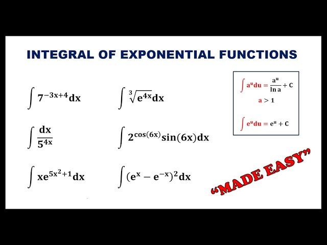 INTEGRAL OF EXPONENTIAL FUNCTIONS (MADE EASY) || CALCULUS