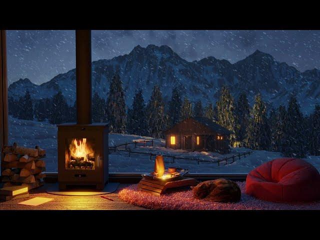 Cozy Winter Ambience for Reading with a Fireplace, Snowfall and Blizzard Sounds