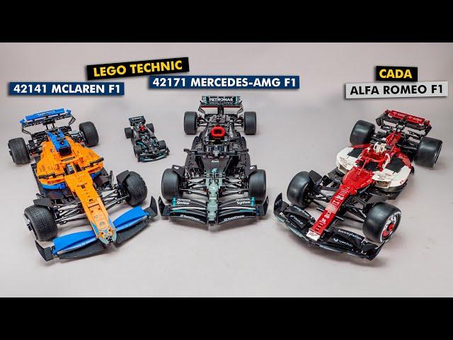 LEGO Technic 42171 Mercedes-AMG F1 W14 vs 42141 McLaren F1 vs CaDA Alfa Romeo F1 Team ORLEN C42