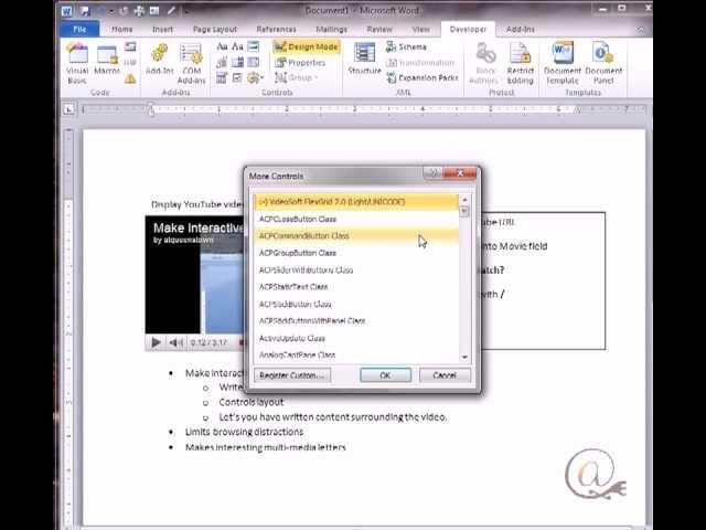 How to put a youtube video into a Word document - archive, no longer working as depicted.