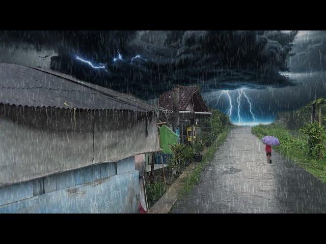 Heavy rain, super strong winds and thunder hit my village||risk of flooding and landslides