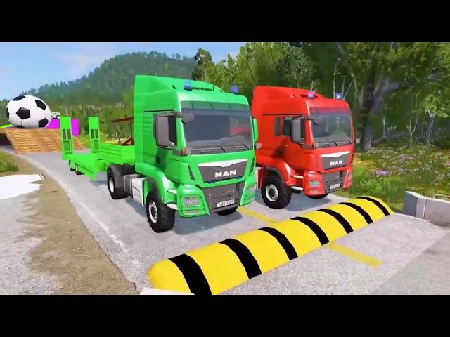 Double Flatbed Trailer Truck Vs Speedbumps Train Vs Cars Beamng.drive In Reverse!  #277