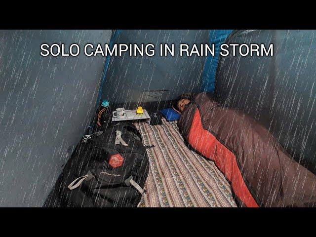 SOLO CAMPING IN RAIN STORM - SHELTER IN A TENT - STRONG WINDS - ASMR