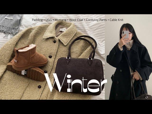 winter lookbook🫧패딩부터 울코트까지~!️너무 잘 입고 있는 6가지 겨울 아우터 리뷰!무스탕, 폴라니트, 킨더살몬 코트, 밴딩 팬츠, 어그 부츠코디, 패딩 추천