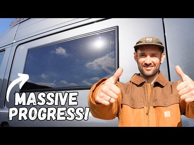 HUGE PROGRESS! Double SAFARI Window Install || Budget Off Grid DIY VAN CONVERSION