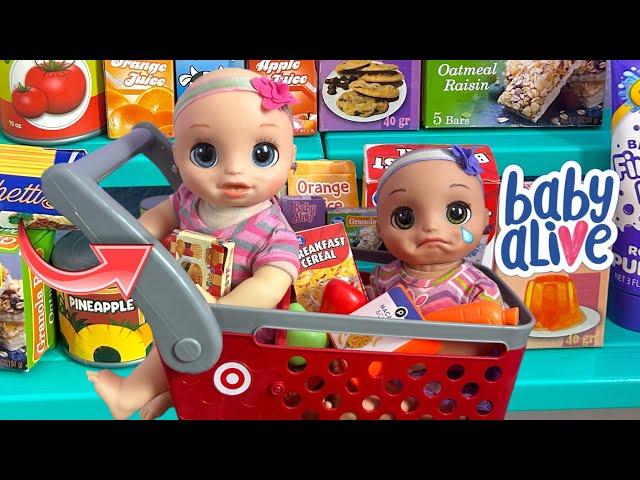 Baby Alive real as can be baby twins go grocery shopping at Target 