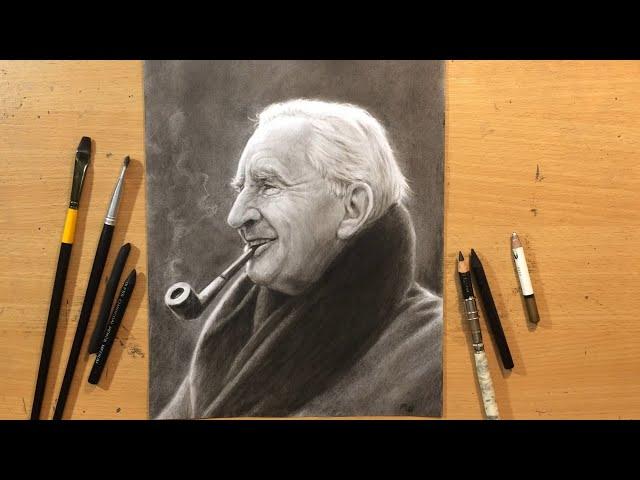 JRR Tolkien Charcoal Portrait and a Few Random Drawing Tips