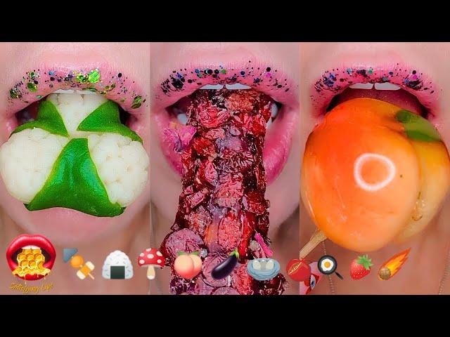 Satisfying ASMR Eating EMOJI FOOD CHALLENGE Tanghulu Lokum Fondant Mukbang 먹방