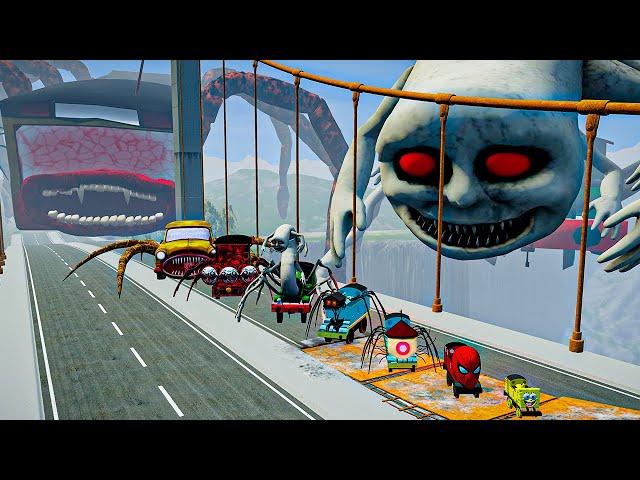 All monsters Big & Small Cars vs Broken Bridge with Bus Eater & CURSED THOMAS  | BeamNG.Drive