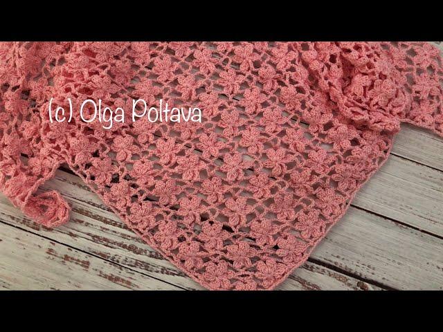 How to crochet flower lace triangle shawl