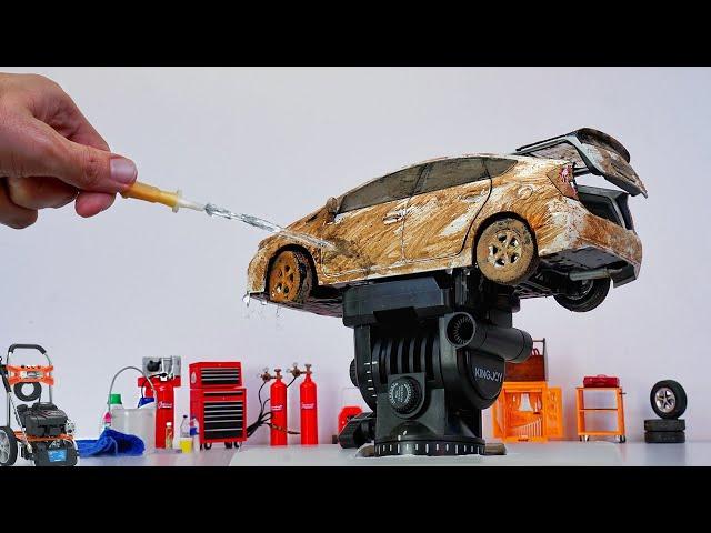 Washing Dirty  Miniature Toyota Prius - Diecast Model Car Wash