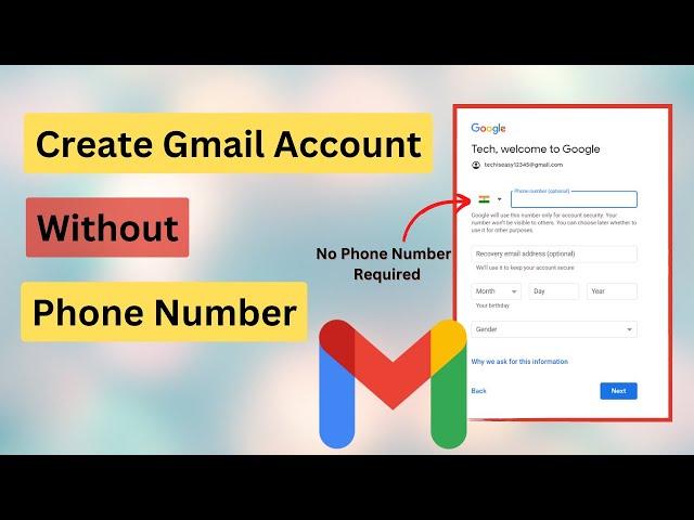 How To Create Gmail Account Without Phone Number Verification | Phone/Laptop