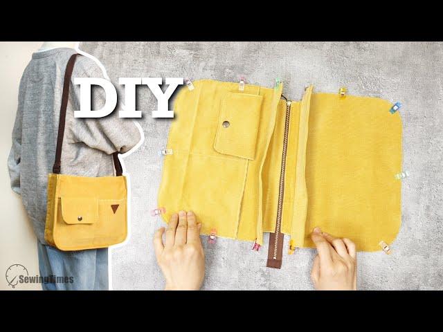 DIY Zipper Crossbody Bag - Corduroy Bag Easy Sewing Tutorial!