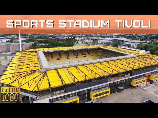 SPORTS STADIUM (TIVOLI) IN AACHEN (GERMANY) FROM ABOVE, DRONE FLIGHT VIDEO