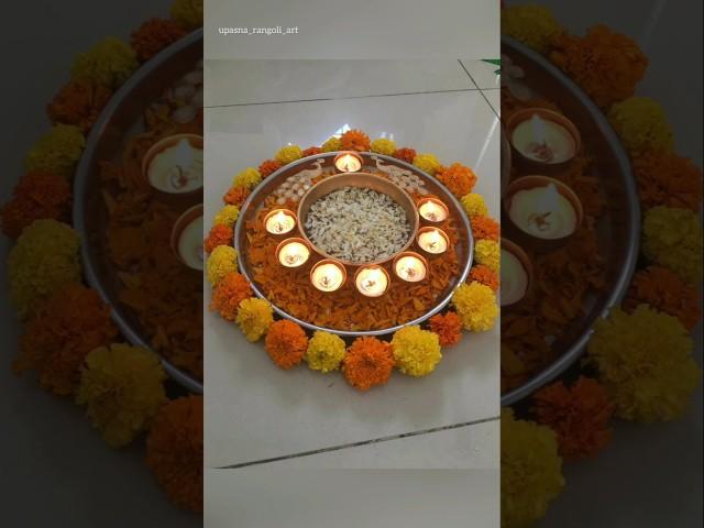 Diwali decor DIY: Make stunning Diya Rangoli 🪔 .#diwalirangoli #diya #flowerrangoli #rangoli #shorts