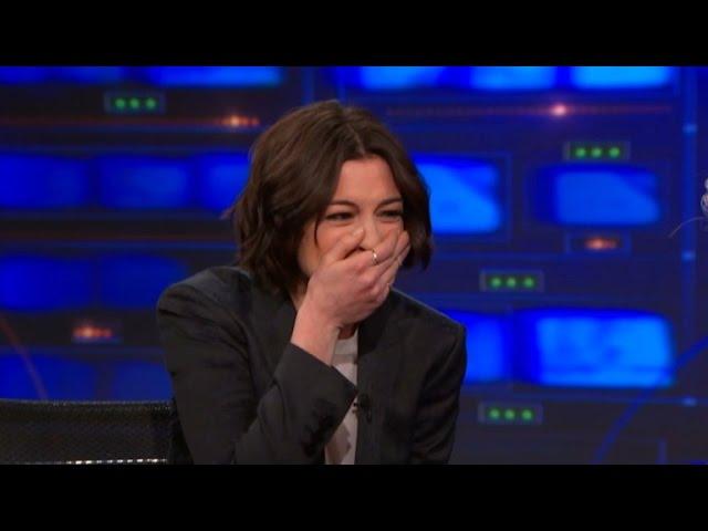 Watch Anne Hathaway Laugh Uncontrollably with Jon Stewart