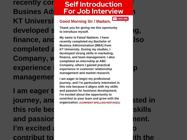Self Introduction in English For Job Interview