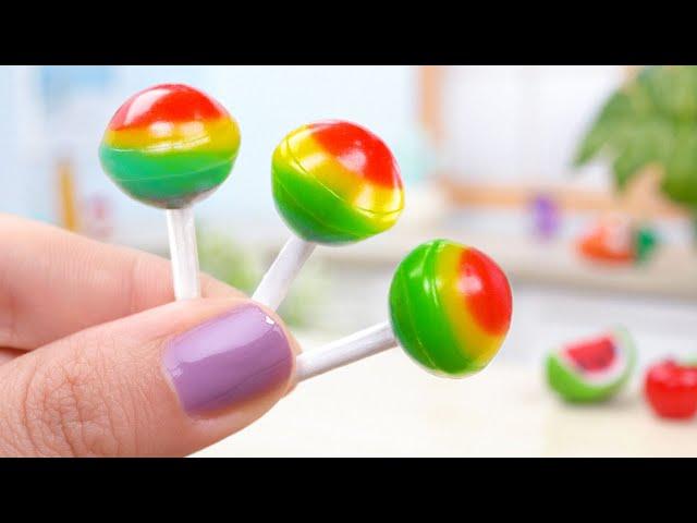 Sweet Miniature Fruit Lollipop Recipe | Satisfying Rainbow Lollipop Candy Making | Tiny Cakes