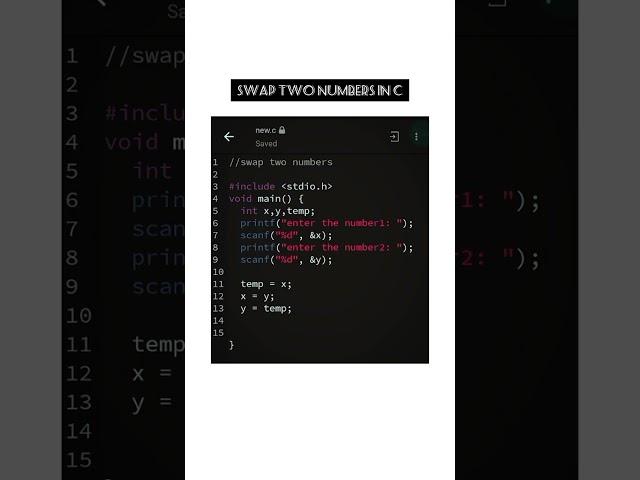 Swap two numbers in C  #shorts #programming #coding