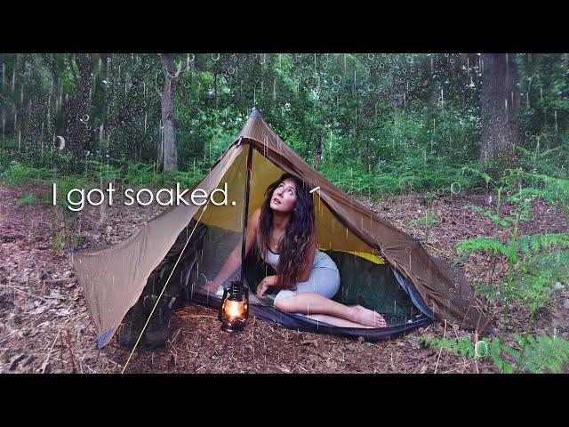 Heavy Rain Wild Camping in Budget Superlight Hiking Tent. Yep, I Suck at Tension Tents | LanshanPro1