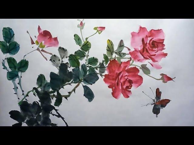 Traditional Chinese Painting Art: Rose flower  #painting  中国画_月季花画法_国画_手绘