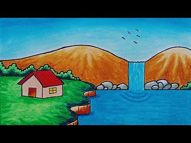 How to draw beautiful nature scenery step by step for beginners/Very Easy