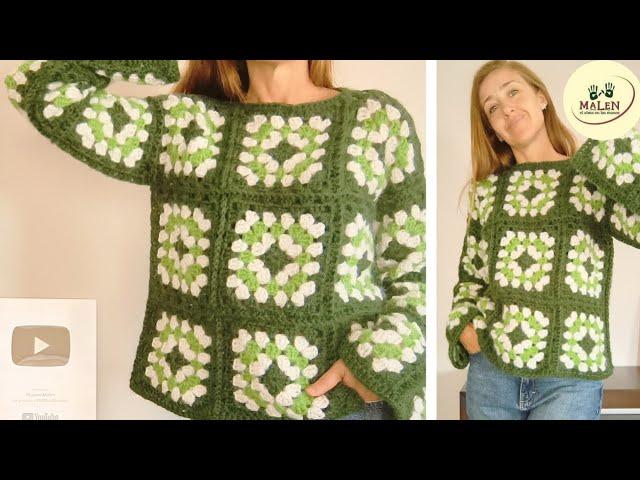 Cómo tejer sweater ¡SIN COSTURAS! Unimos tejiendo cuadrados. Sweater Emi granny #crochet #ganchillo