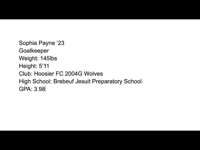 Sophia Payne Goalkeeper- 2020 High School Season