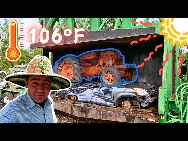 I Almost had HEAT STROKE at the Junkyard! (Torch Cutting, Tractor Crushing, & More)